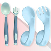 Baby Spoon and fork Set for Baby Feeding (Curved Blue)